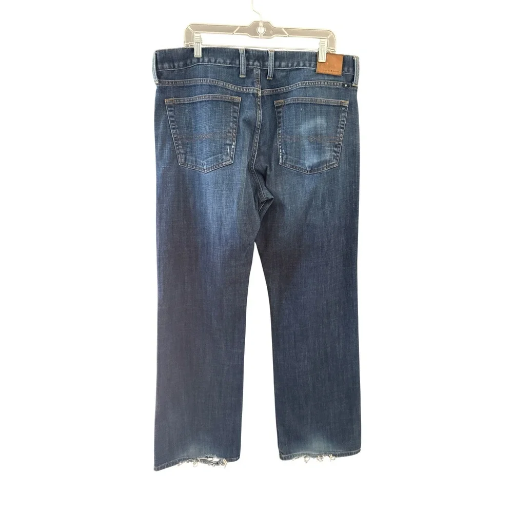 Lucky Brand 455 Relaxed Boot Jeans Mens 36x34 Blue Medium Wash Distressed Hem